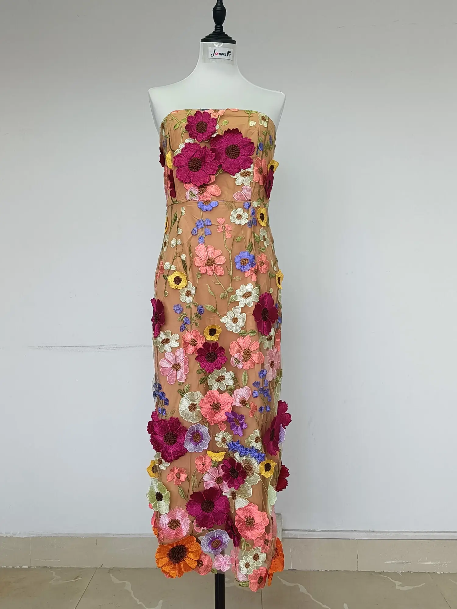 Basic Casual Dresses Summer 3D Flower Embroidery Lace Dresses Women Mesh Tulle Sexy Dress Female Vestidos Longo Evening Prom Dress Party Night