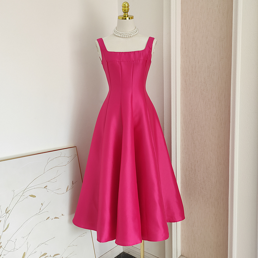 Dresses Thick Satin Spaghetti Strap Wedding Party Dress For Women Hepburn Style Slash Neck Backless Solid A-E Pleated Prom Vestido 2025