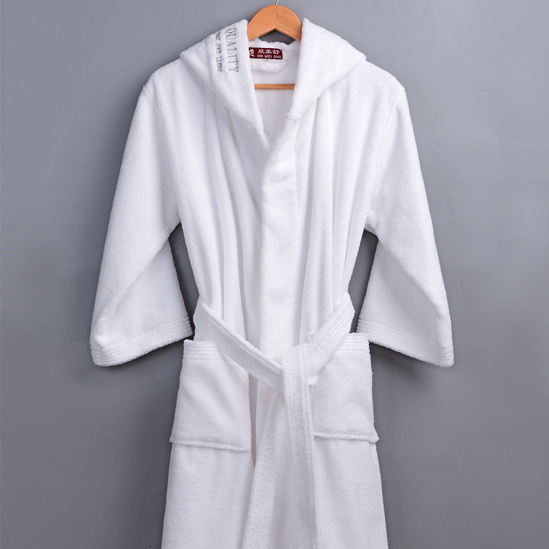 Designer's new hotel pure cotton bathrobe couple winter thick hooded men's and women's towel cloth sleepwear home clothes