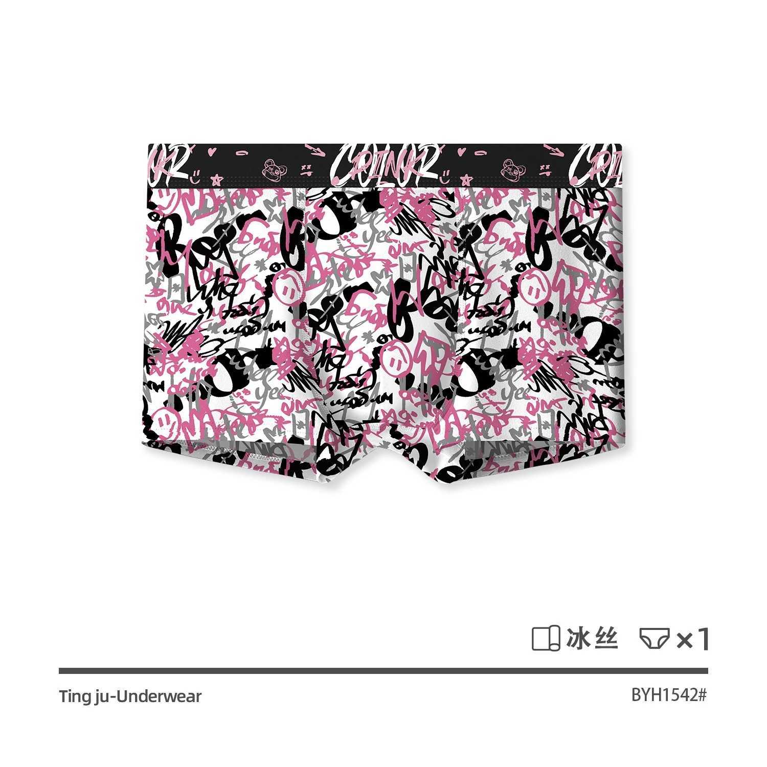 Mens Boxing Shorts Underwear Ice Silk Black Pink Breathable Mid Waist Four Corner Fashionable Printed Mens Underwear X241207
