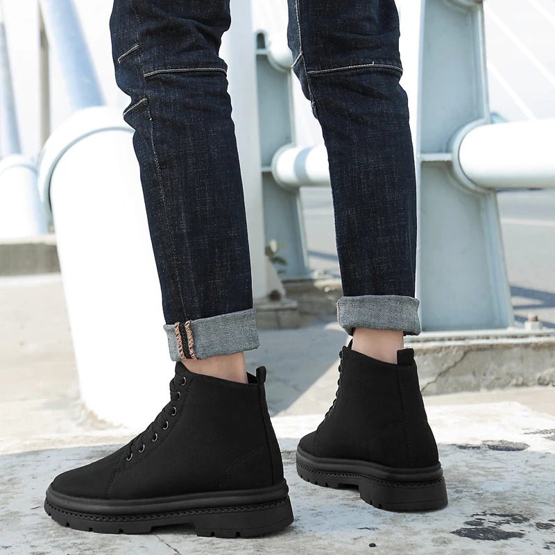 Winter mens boots elevator shoes hidden heels warm canvas mens lifting shoes 8CM 6CM casual lifting sports shoes 241206