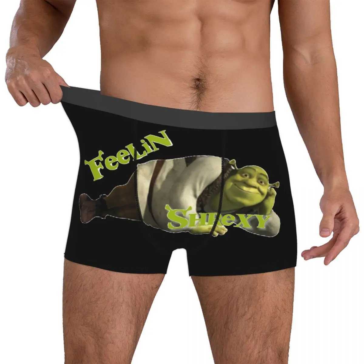 Mens Feelin Shrexy meme boxer underwear mid waist underwear humorous Shreks mens printed S-XXL underwear X241207