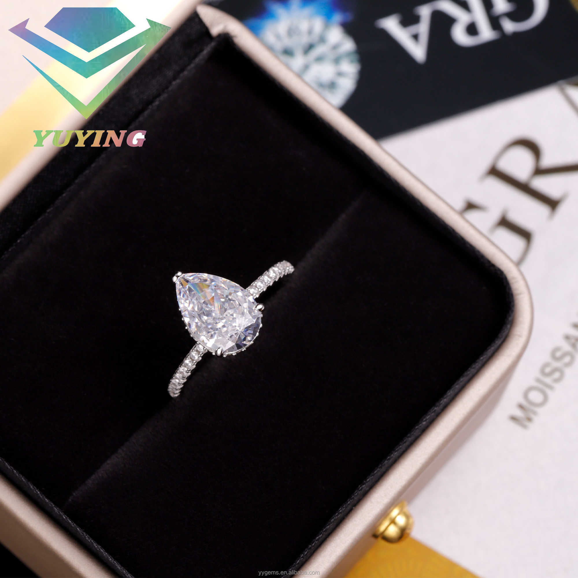Fine jewelry Engagement Ring Real 14K White Gold 7x10mm Pear Cut Moissanite Diamond Wedding Ring