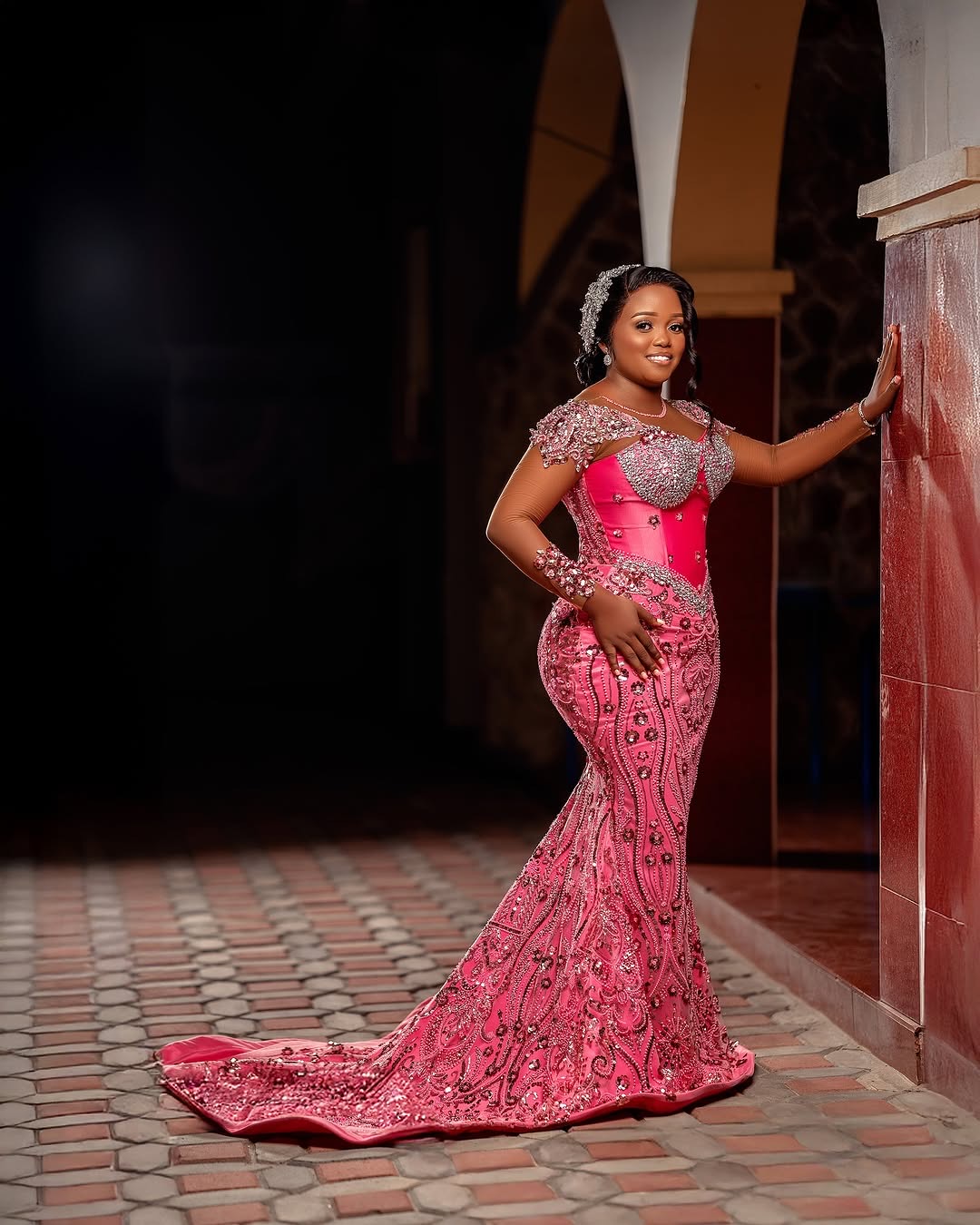 Pink Mermaid Prom Dresses 2025 Beaded Full Sleeves Sequined Crystals Evening Formal Party Second Birthday Engagement Gowns Plus Size Dress For Special