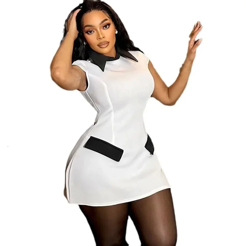 Elegant and fashionable Aline mini dress Peter Pan collar hat pocket patch work bra high waist party club short skirt 241206