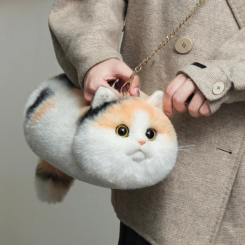 Cute Cat Shoulder Bag Womens Messenger Retro Handmade Autumn and Winter Plush 241206