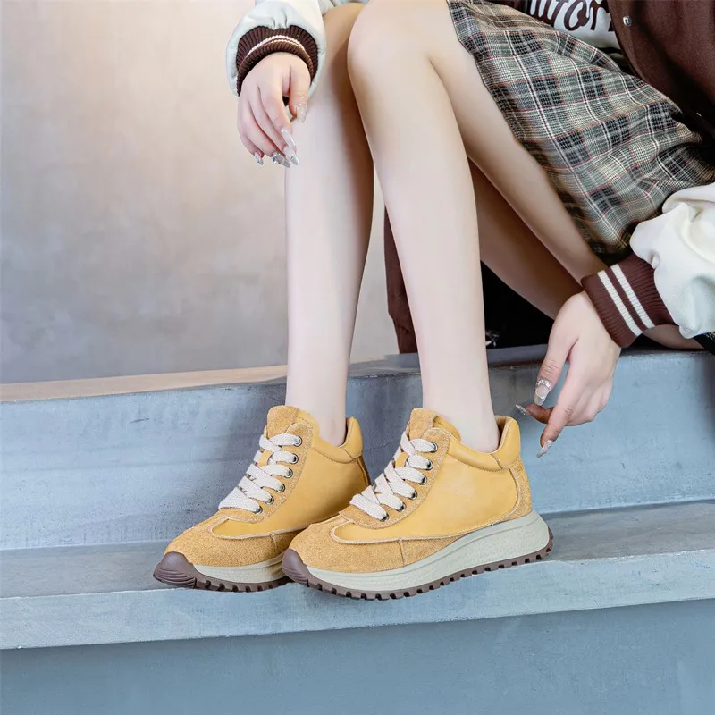 AIYUQI Women's Sneakers Genuine Leather Vintage Forrest Gump Shoes Women Platform Lace-up Women German Training Shoes