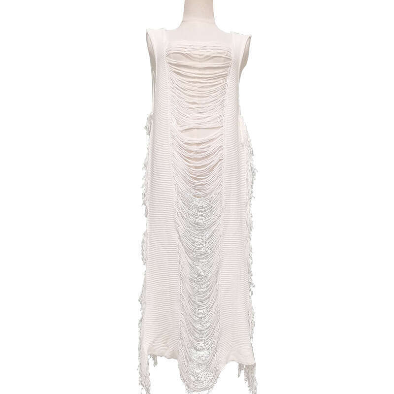 Beach European and American knitted tassel irregular long skirt bikini swimsuit outerwear 2024 new casual versatile fashion clothing