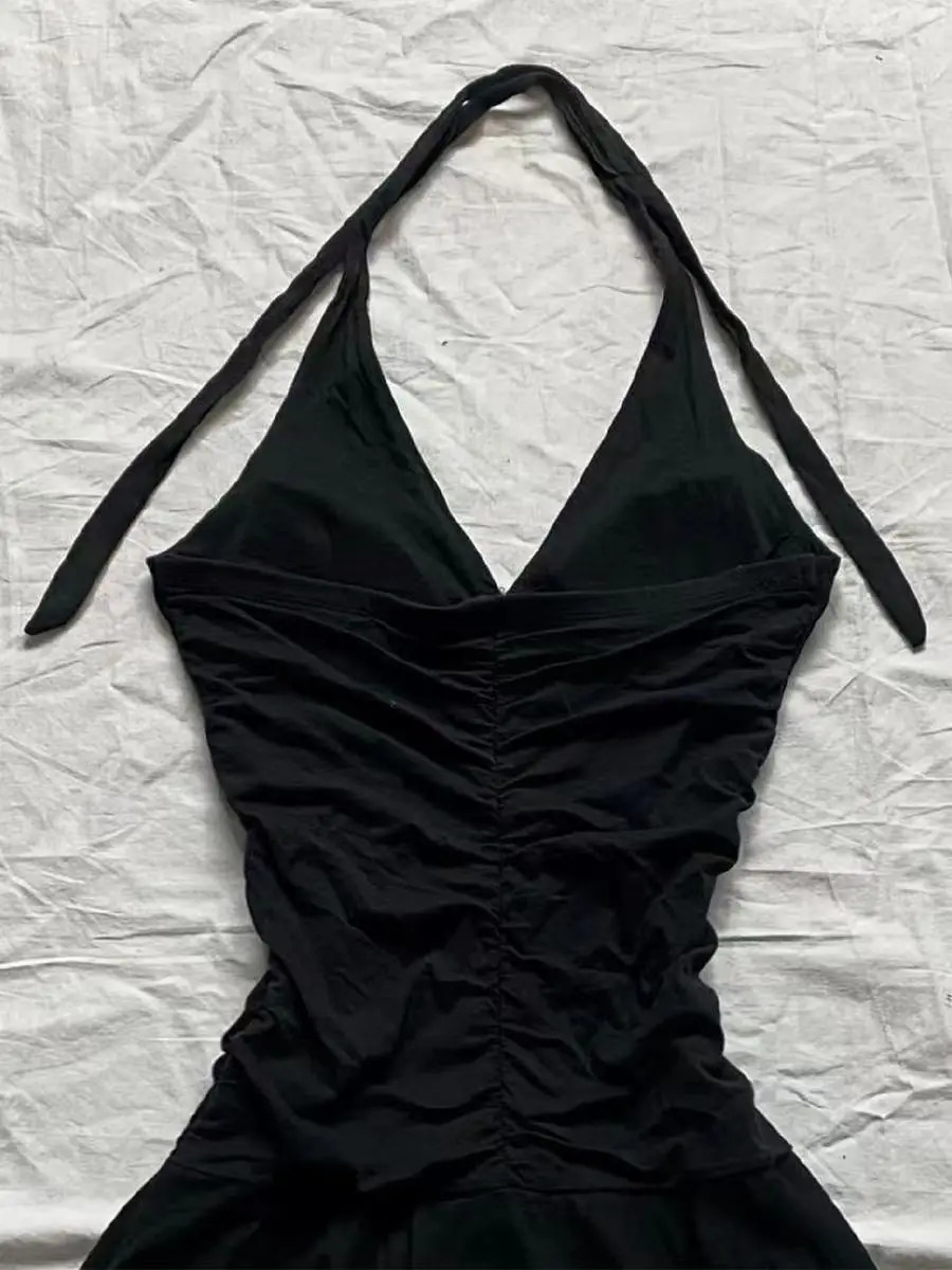 Punk sexy womens summer retro 90s Korean sweet girl high waist ultra-thin Gothic Haruku Y2k short suspender dress 241205