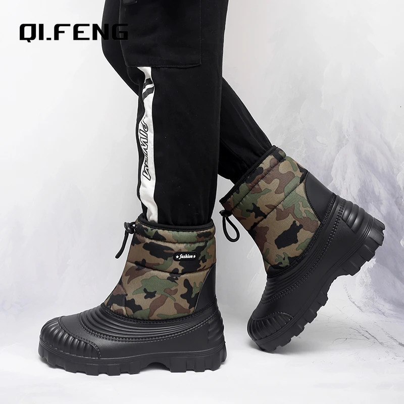selling large-sized anti cold shoes outdoor hiking and trekking camouflage high top sports shoes mens plush warm snow boots 241206