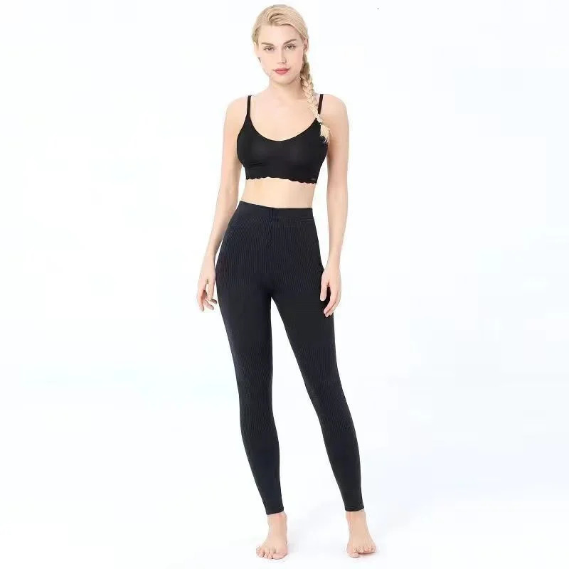 Womens elastic wool leggings casual soft pants grey fashionable ribbed pants fashionable warm pencil slim pants for autumn and winter 241206