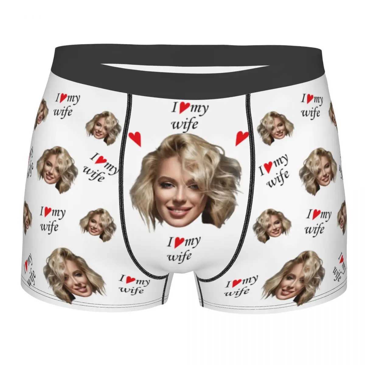 Men I Love My Wife Customized Facial Boxing Shorts Underwear Soft Underwear Personalized Printed Mens Novel S-XXL Long Underwear X241207