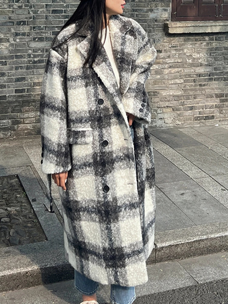 EAM white block plain woolen coat loose fit lapel long sleeved womens jacket fashionable trend winter 30A2126 241204