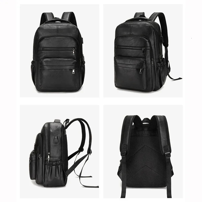 PU leather high-quality backpack for men large USB charging laptop backpack for men Mochilas school backpack for men 241206