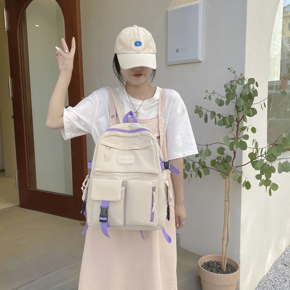 Canvas womens backpack student backpack cute multi pocket school backpack for teenagers Rucksack handbag laptop backpack 241206