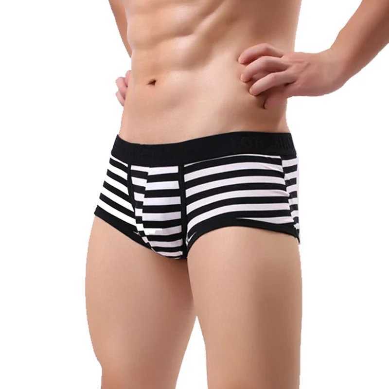 Cotton mens boxing mens soft penis U-bag underwear shorts breathable striped hot mens underwear X241207