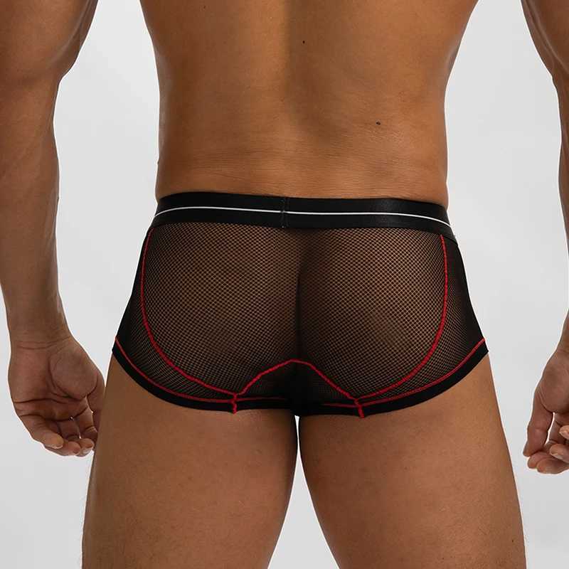 Sexy Ice Silk Mens Underwear Seamless Ultra Thin Full Mesh Boxing Shorts Mens Breathable Quick Drying Hollow Underwear X241207