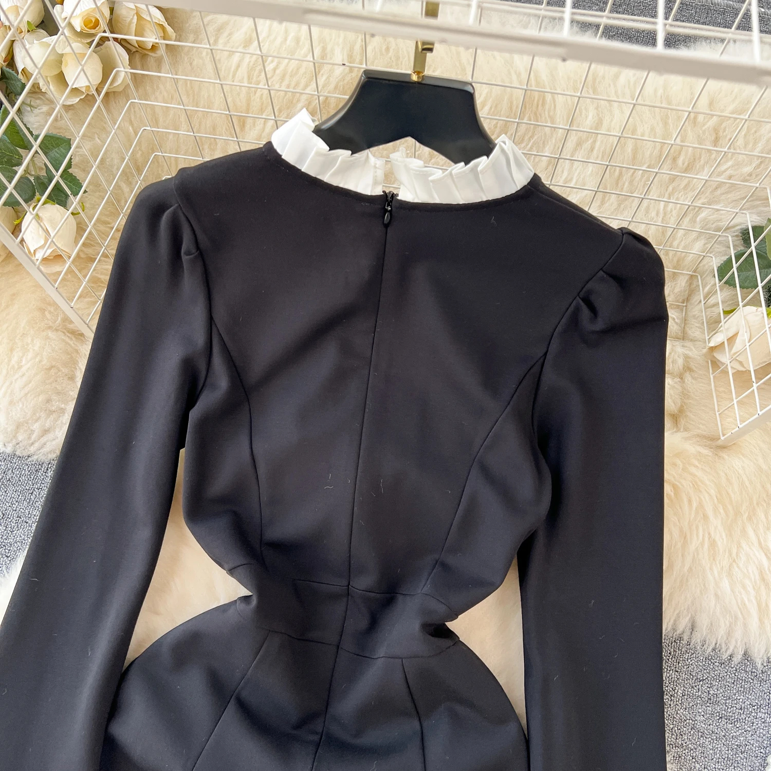 Casual Dresses French Hepburn Style Autumn Winter Dress Women's Black White Ruffles Long Sleeve Midi Vestidos Office Lady 2025