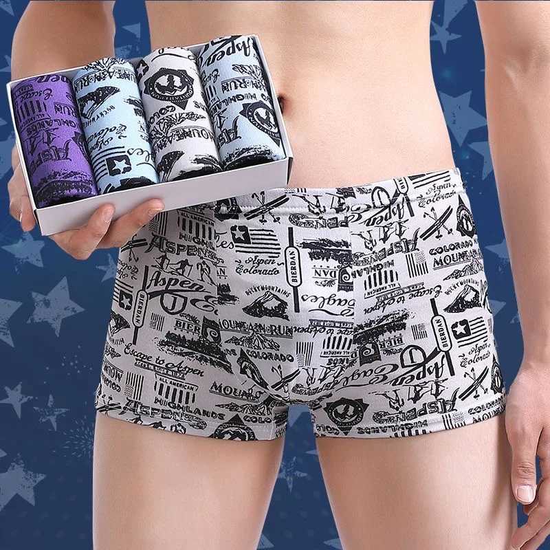 4-piece/bulk mens underwear seamless mens printed underwear breathable mens bag shorts boxing underwear fashionable mens boxing large-sized X241207