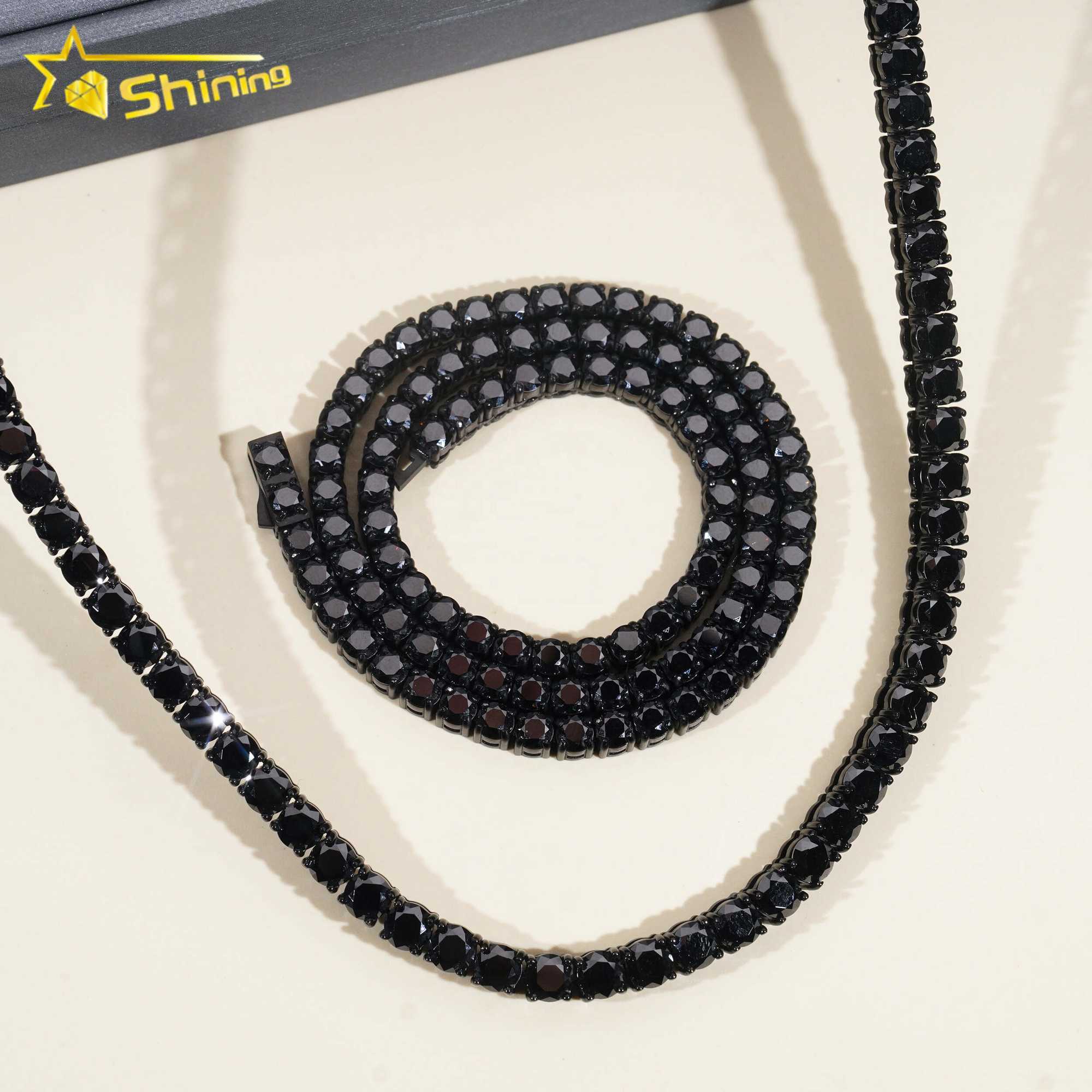 Pass Diamond Tester 4mm 5mm Black Gold Plated 316 Stainless Steel Iced Out Necklace Black Color Moissanie Tennis Chain