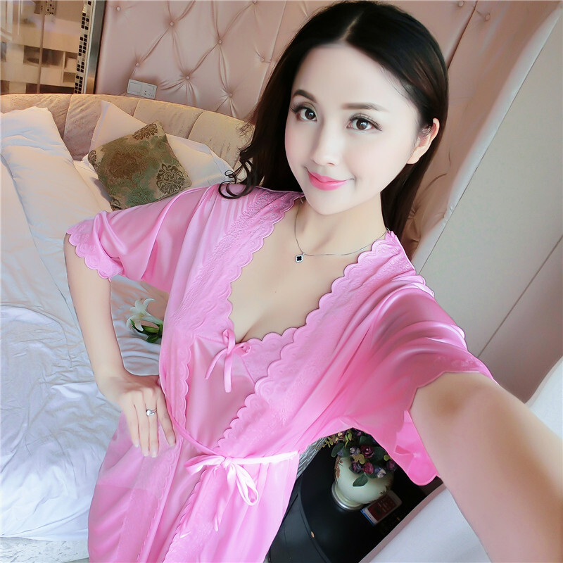 2025 fashion Designer s new summer sexy women s ice silk pajamas two piece set embossed bathrobe home wear