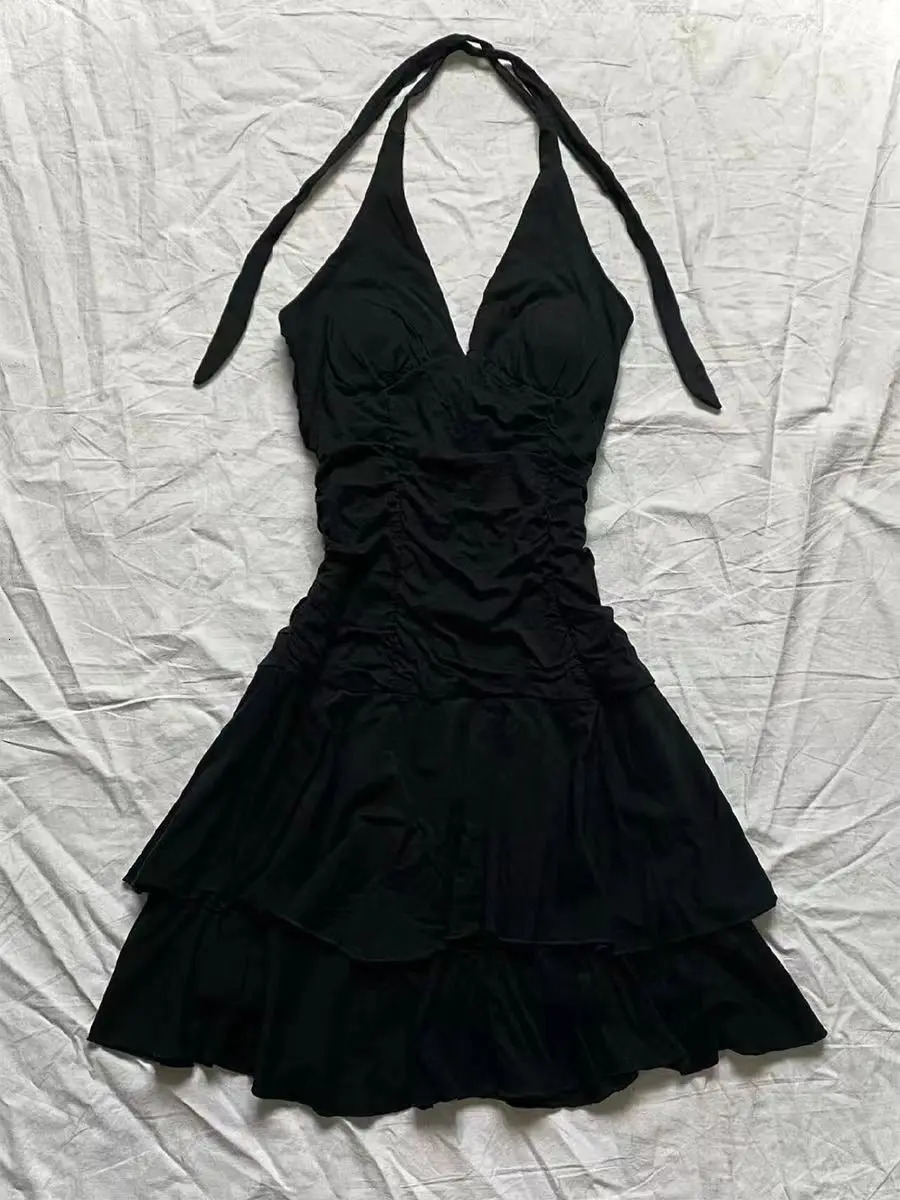 Punk sexy womens summer retro 90s Korean sweet girl high waist ultra-thin Gothic Haruku Y2k short suspender dress 241205