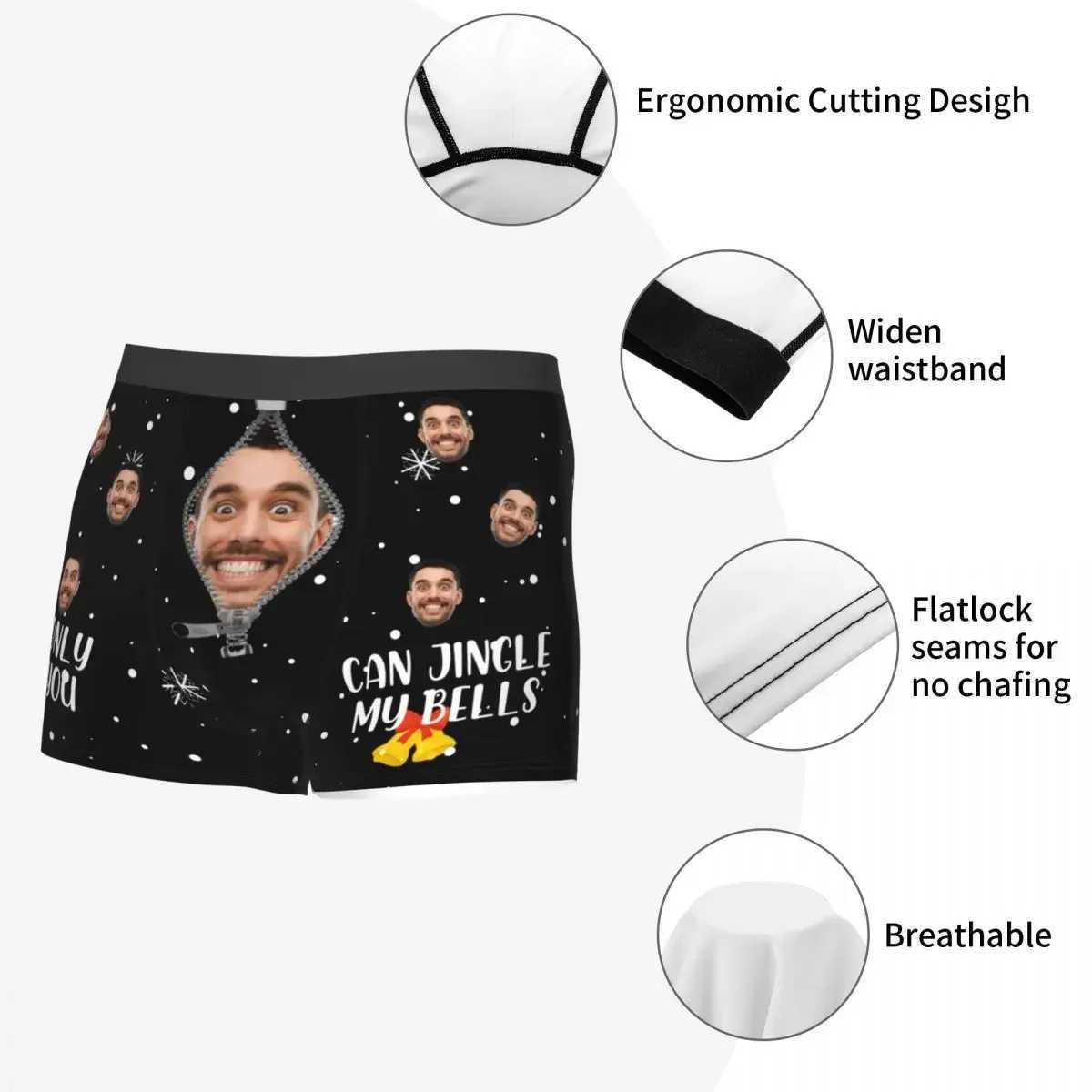Christmas Gift Customization Facial Personalized Photo Mens Long Underwear Boxing Shorts Sexy Breathable Underwear Mens S-XXL X241207