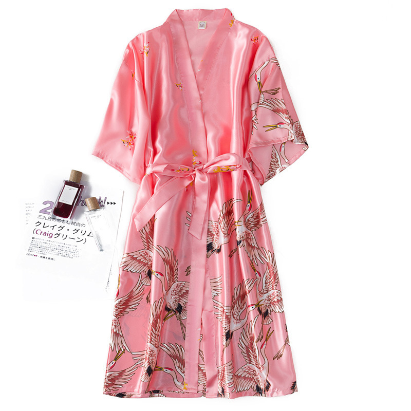 2025 Designer s new trend summer sexy women s ice sleepwear with mid sleeve large bathrobe simulated silk bridal morning gown