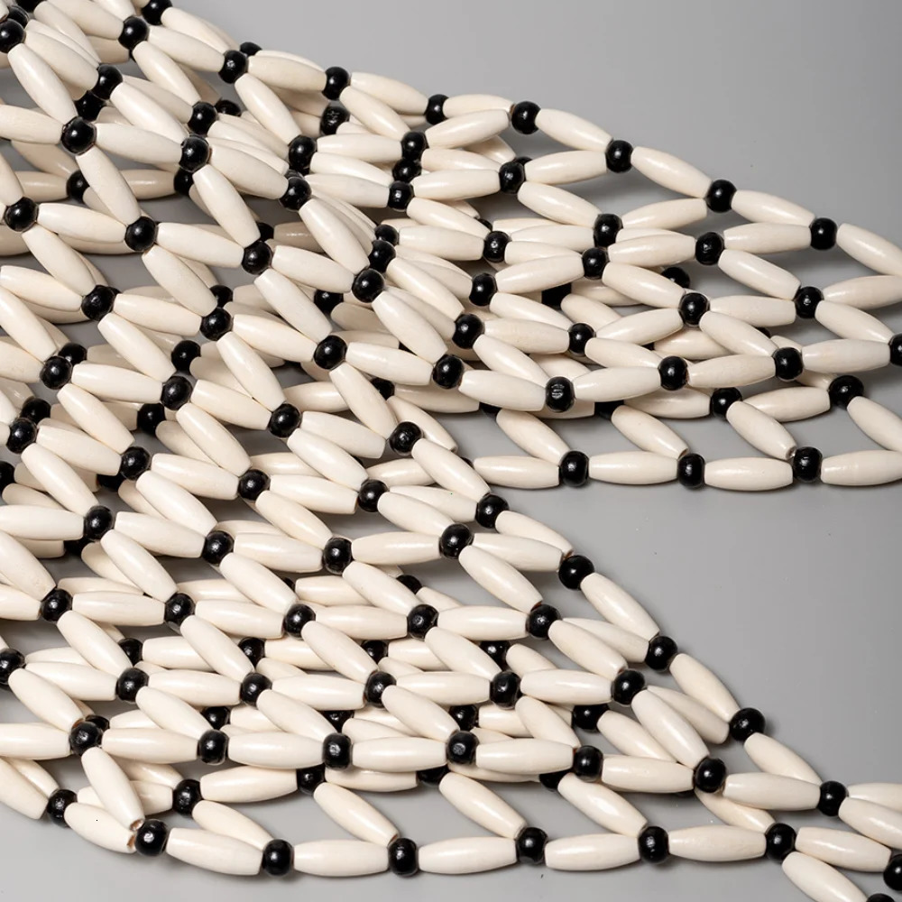 Women Woven hand bag summer n hollowout wooden bead tote bucket shoulder female Reticulate netted canvas beach handbag 241203