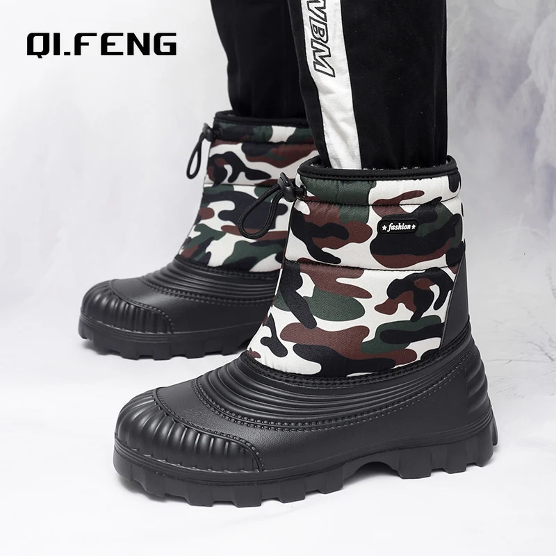 selling large-sized anti cold shoes outdoor hiking and trekking camouflage high top sports shoes mens plush warm snow boots 241206