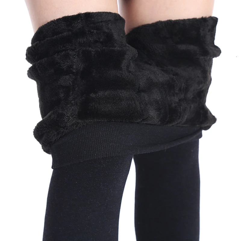 Women Winter Leggings Warm Leggins High Waist Solid Color Velvet Thickened Stretchy Black 241203
