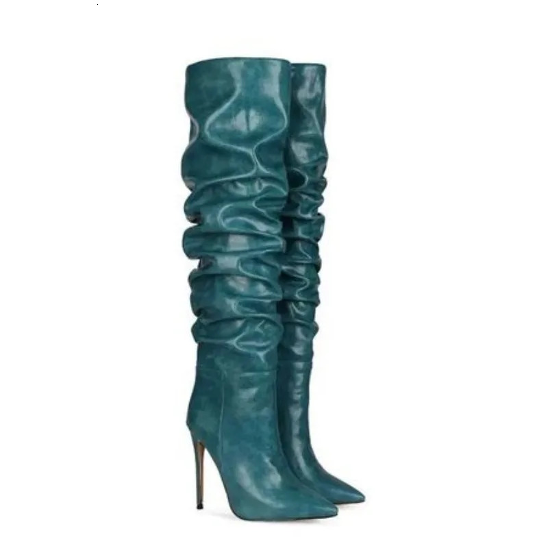2024 Autumn Winter New Fashionable High-Heeled Pleated Sleeve Boots, European And American Sexy Fashion Runway Boots
