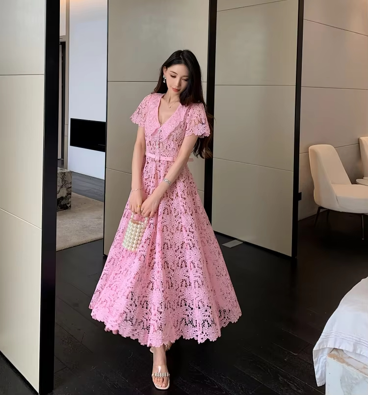Prom Dress Women Runway Designer Quality Button Dias Long Party Summer Holiday Elegant Short Sleeve Midi Dresses Retro 2025