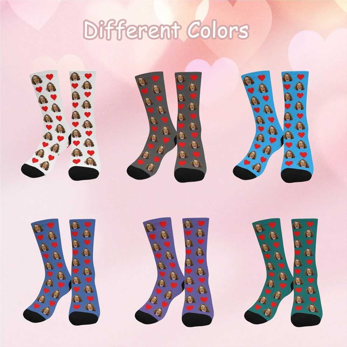 Customized mens facial boxing underwear and socks personalized facial underwear gifts Valentines Day gifts heart-shaped socks X241207