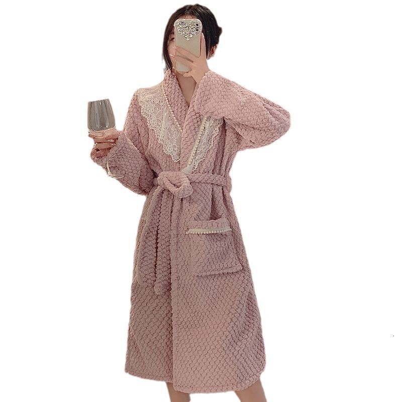 2025 Designer s new rose velvet lapel women s fashion winter pajamas solid color long sleeved warm home clothes