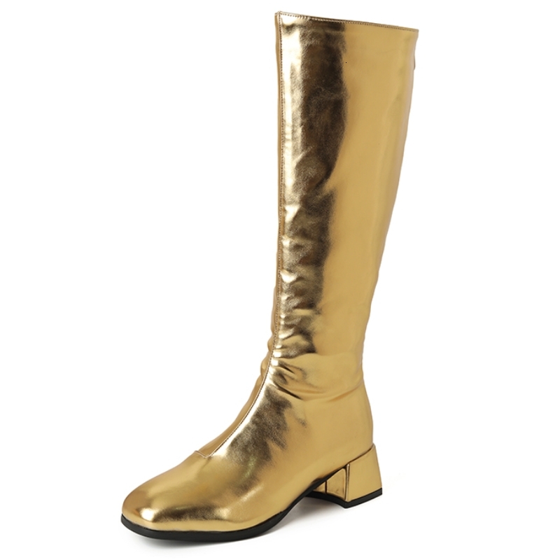 Women's Knee High Boots Winter 2024 Gold Sier Low Heeled Long Boot Ladies Party Footwear Shoes Large Size 45 Waterproof