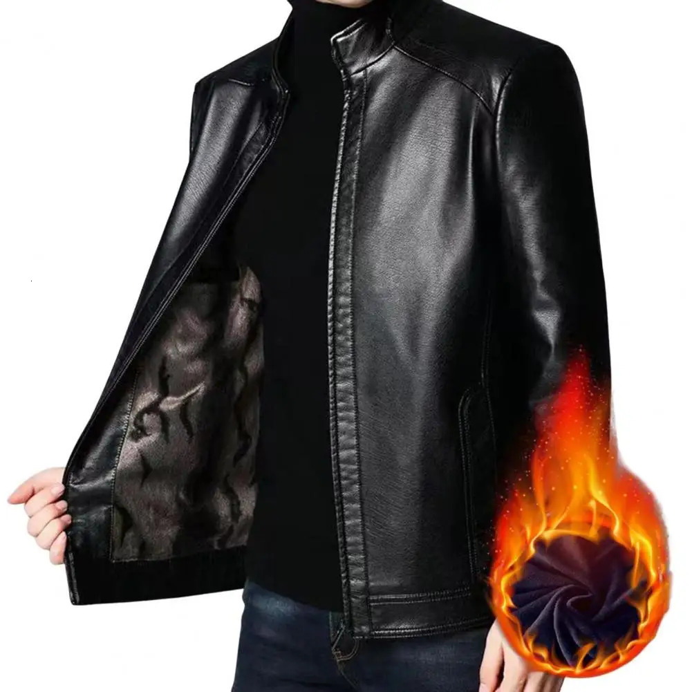 Plus Size Men Jacket Standing Collar Zipper Clre Autumn Winter Casual Faux Leather Gift for Dad Boyfriend 241202