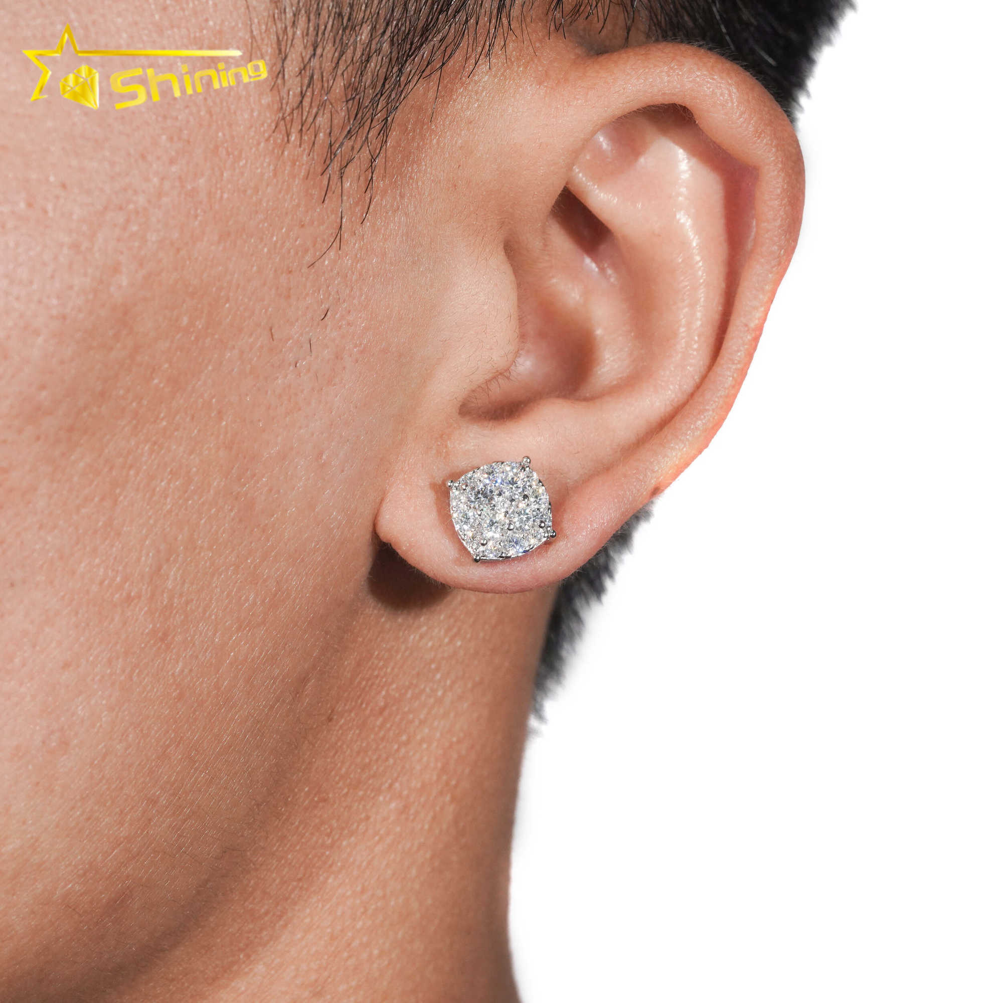 New Pass Tester GRA Certified Stocks VVS Dia Sterg Sier Hip Hop Jewelry Moissanite Stud Earrings For Men