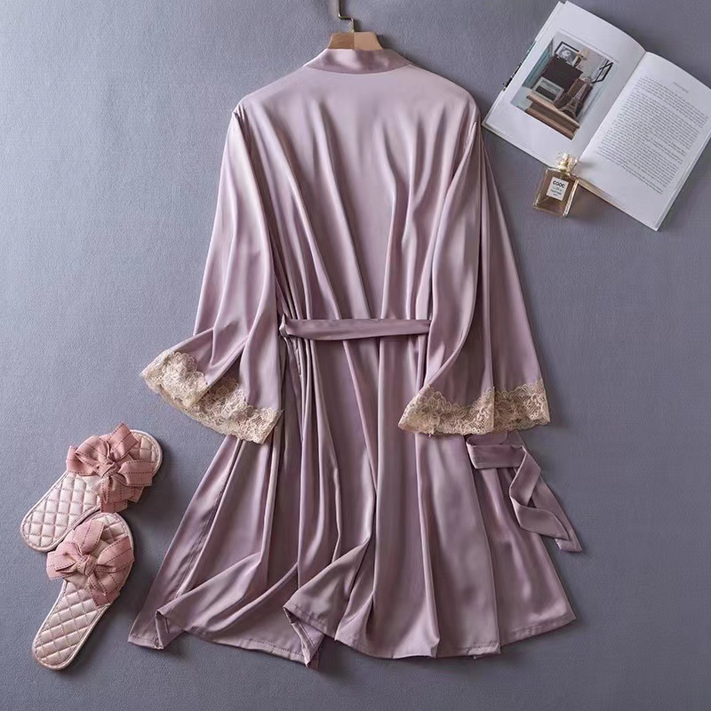 2025 The designer's new Chinese style lace up women's bathrobe is sexy and can be worn outside fashion nightgown as comfortable ice silk, su