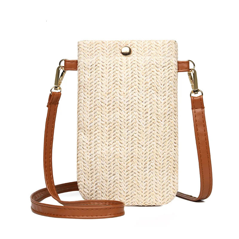 Fashion Women Straw Ladies Crossbody Messenger Bag Summer Bohemia Beach Rattan Shoulder Small Solid Mobile Phone Coin Purse 241203