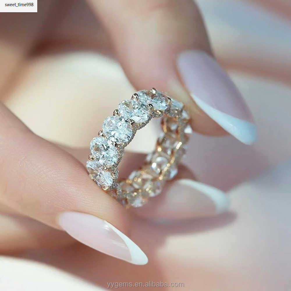 Fine jewelry stunning 10K/14K/18K gold pave prong oval moissanite eternity wedding band rings for women forever