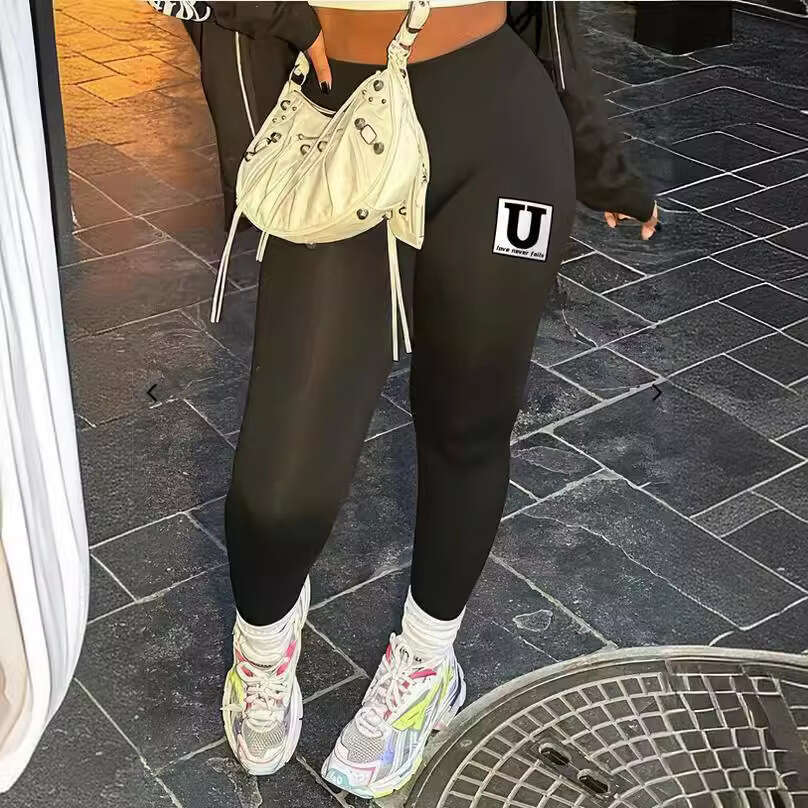 European American women's autumn and winter fashion BODY hot stamping double-sided brushed nude casual pants 2024 temperament versatile new trend