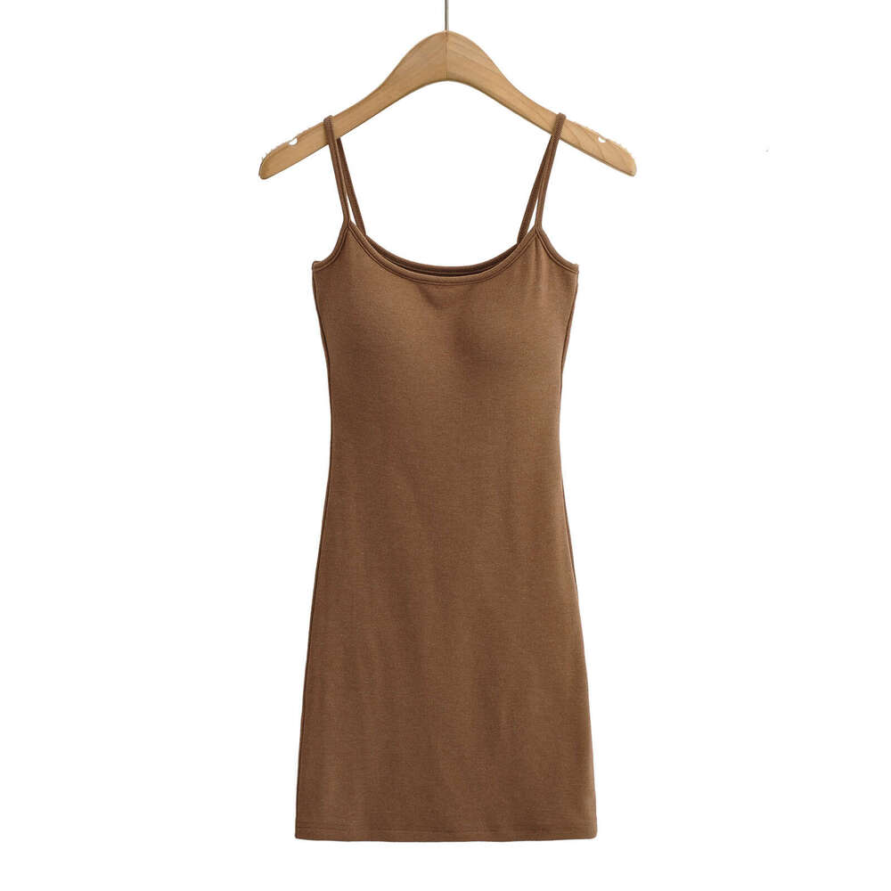 Spicy girl's brushed suspender bottom dress for women in spring 2024, detachable chest cushion, slim fit, inner layer, hip hing short skirt, 2024