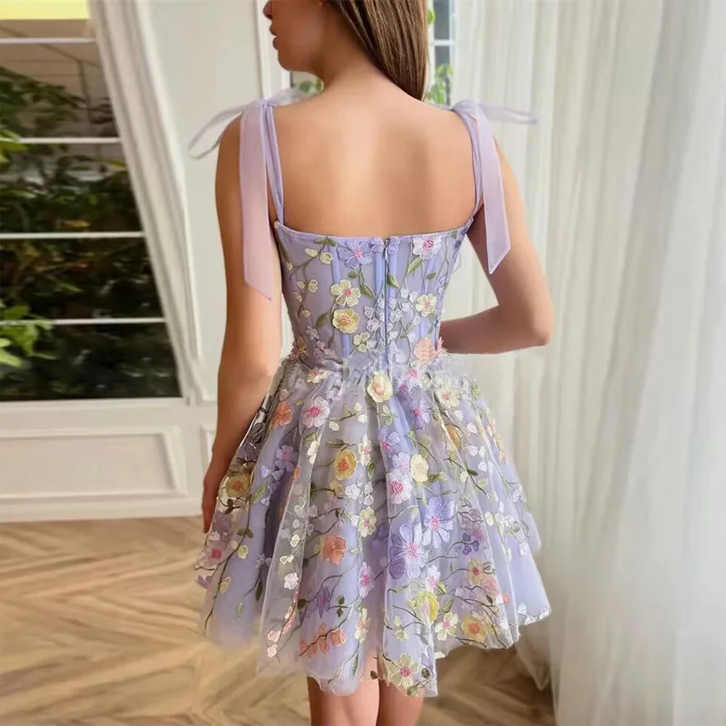 Basic Casual Dresses Designers Evening Prom Holiday Dress For Women Formal Occasions 3D Flower Embroidery Straps Bow Sexy Tulle Lace Vest