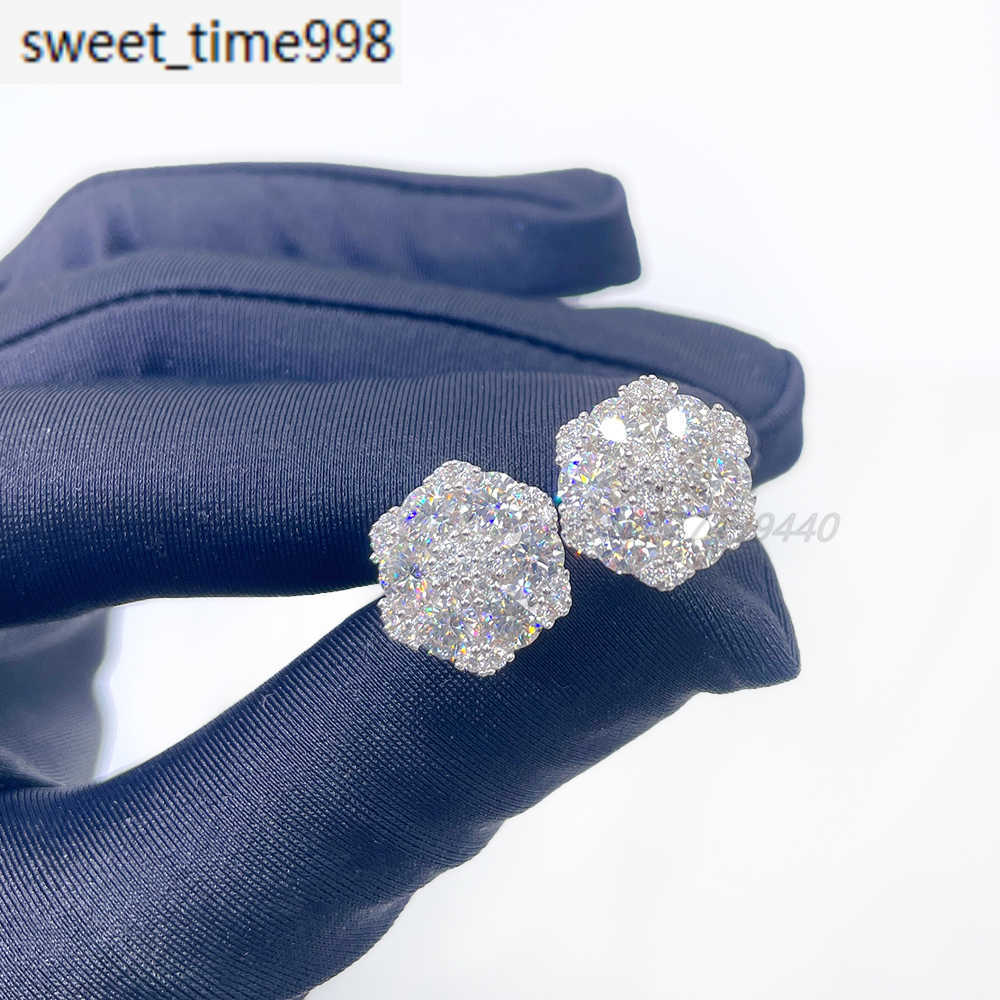 hip hop style iced out s925 with moissanite jewelry moissanite stud earring flower hip hop jewelry iced out earring