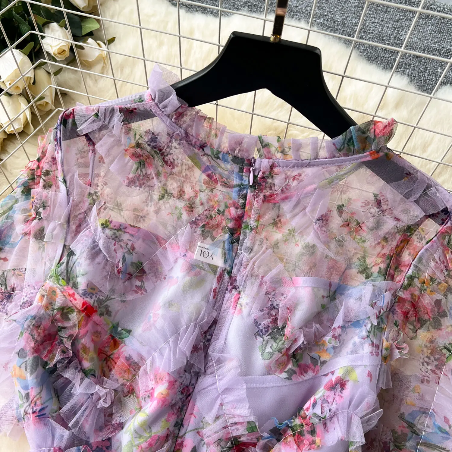 Basic Casual Dresses Runway Summer Autumn Holiday Floral Midi Tulle Prom Dress Women Layers Ruffles Cake Dresses Long Party Vestidos Quality