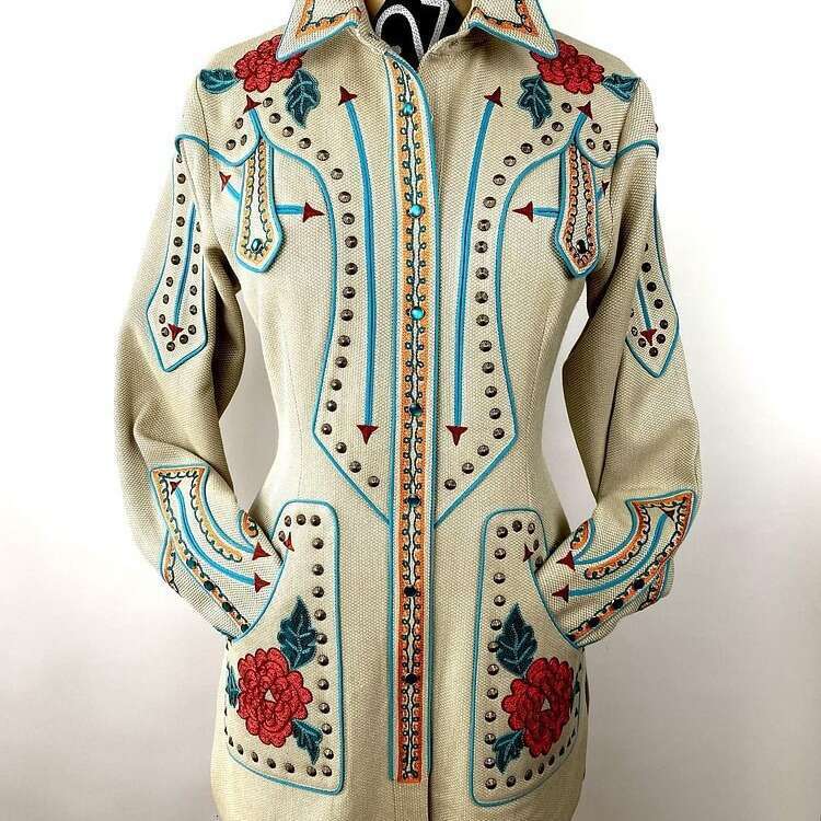 European and American women's retro printed medium long slim fit top jacket 2024 temperament versatile new trend clothing ins