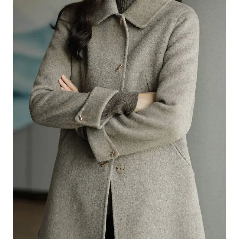 High End Minimalist and Fashionable Woolen Coat for Women in Autumn Winter Small French Style Casual Blends 241202