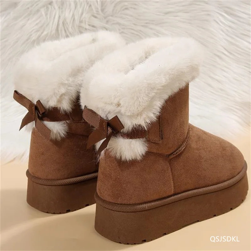 Ankle Flats platform womens snow boots suede plush warm casual shoes 2025 thick fashion Chelsea 241206
