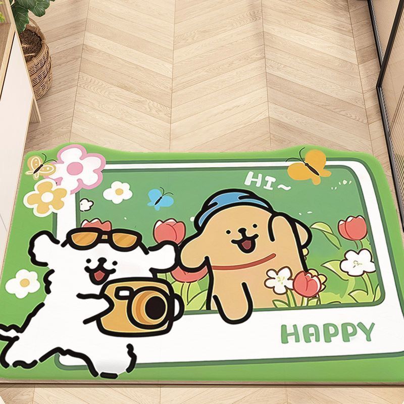 Line Puppy Crystal Velvet Dust-proof Carpet Entrance Mat Living Room Porch Kitchen Coffee Table Side Mat Non-slip